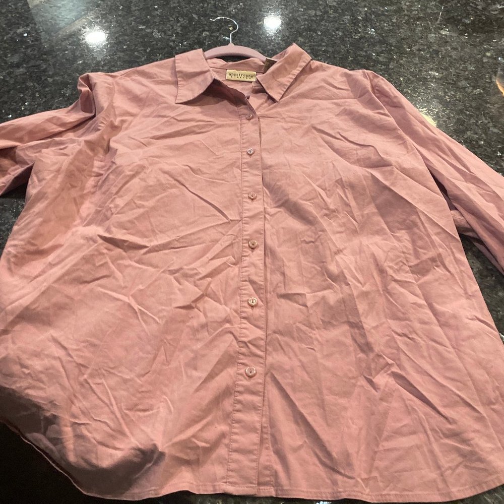 Dusty Rose Stretch button up with tied cuffs